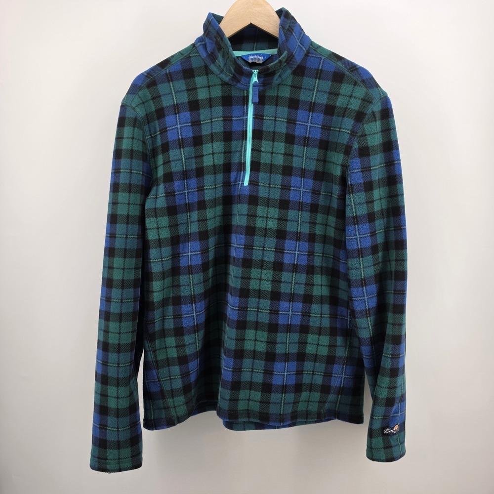 Chubbies Mens Quarter Zip Fleece Pullover Green Blue Plaid Mock Neck Medium